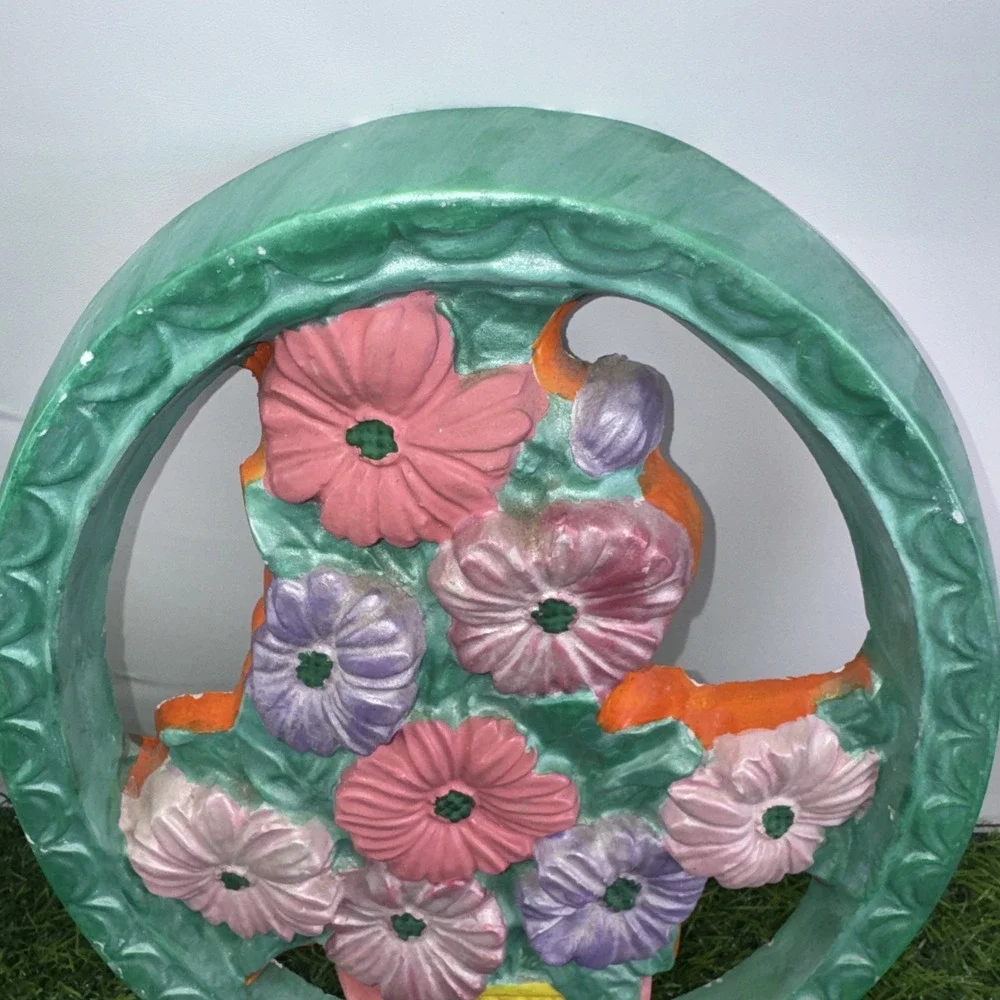 Vintage Floral Wall Plaques Set of 2 Chalkware Syroco Style Pastel Flowers Chips